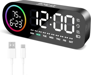 Digital Alarm Clock,Large LED Screen Bedside Alarm Clock Mirror Alarm with Brig - Picture 1 of 6