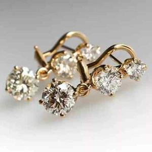 3 kt runder, im Labor hergestellter Diamant Damen Ohrhänger/Ohrhänger 14 K Gelbgold vergoldet - Bild 1 von 10