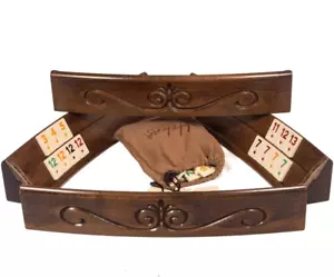 Handgeschnitztes elliptisches Rommé-Spielset - ovales Holz-Rommé-Spielset - Bild 1 von 6