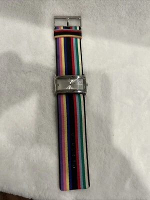 复古工作 VERNIER 不锈钢矩形彩虹真皮表带 — 第 1/4 张图片