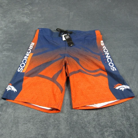 Denver Broncos Swim Trunks Mens 38 Blue Team Apparel Bathing Suit Board Shorts Cover
