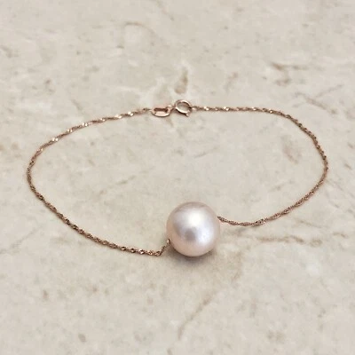 Brazalete de perlas rosas de oro rosa de 14K - Piedra de nacimiento de junio - Brazalete de perlas individuales Foto 1 de 4