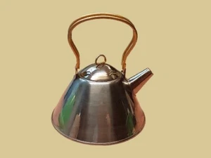 Vintage Stainless Steel 18-8 Korea Tea Kettle Pot Brass Plated Handle - Picture 1 of 5