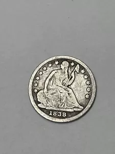 1838 Mezza moneta senza drappeggio stelle grandi F - Foto 1 di 2