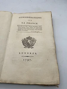 Maistre , Joseph de Considérations sur la France Londres [Bâle] 1797 - Picture 1 of 6