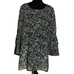 Floral Print Bell Sleeve Dress Casual Bohemian Mini Dress Black Size S - Picture 1 of 13