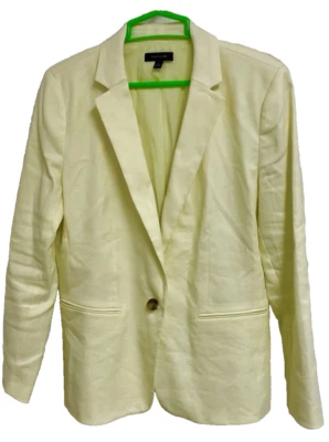 Ann Taylor Pale Yellow Linen Blazer, Lined, One Button, Size 14, Never Worn - Image 1 of 4