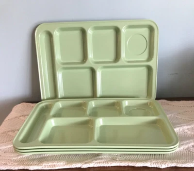 Pottery Barn Kids Divided Melamine Food Plates Trays Green Cafeteria Set of 4 - Image 1 of 3