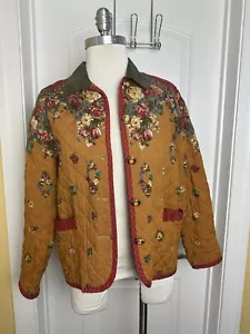 Vintage Carole kleine Herbstfarben gesteppte Granny Viskose Jacke ausgefallene Knöpfe M - Bild 1 von 9