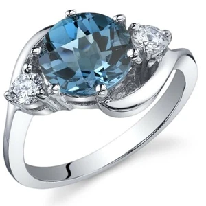Anillo redondo de piedras preciosas naturales topacio azul londinense de 2,25 quilates en plata esterlina - Imagen 1 de 5