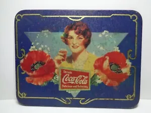 Coca Cola Lady & Flowers 1940's retro wall hanging Vintage Tin Sign 8.5” x 6.5” - Picture 1 of 10