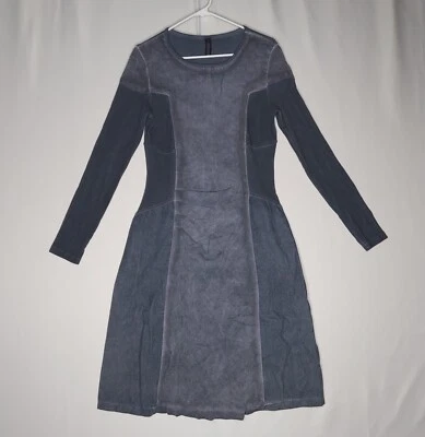 Vestido Oizini Medio Azul Pana Manga Larga Mezcla Fibra Lagenlook Pradera Foto 1 de 4