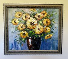 Abstract Yellow Daisies Flowers in Vase Still Life Oil Painting 60cm x 69cm