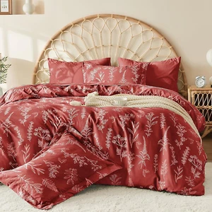 Terracotta Full Comforter Set, Elegant Floral Print Bed in a Bag 7 Pieces, Ultra - Picture 1 of 8