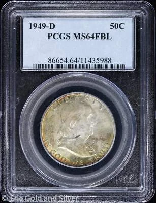 1949-D 50C Franklin Half Dollar PCGS MS 64 FBL | Uncirculated UNC BU - Image 1 of 4