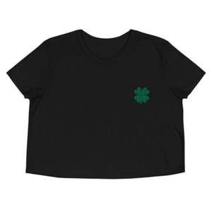Crop T-Shirt "Four Leaf Clover" Ladies' Flowy Embroidered Crop Tee - Picture 1 of 9