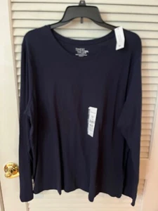 TIME & TRUE Women's Long Sleeve Navy Blue Crew Neck Knit  Top Size XXL (22) - Picture 1 of 3