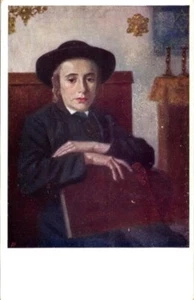 JUDAICA, Artist Postcard; Jewish Boy With Black Hat And Book The Synagogue; Mint - Picture 1 of 2