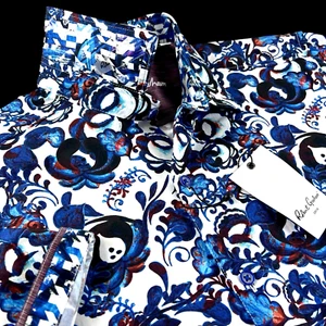 Robert Graham Geometric Floral Paisley Blue White Short Sleeve Sport Shirt 3XL - Picture 1 of 13