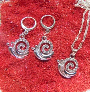 925 Silber Schmuck Set Glänzende Schnecke 14 Zirkon Kette Anhänger Creolen - Bild 1 von 7
