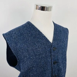 Jimmy Hourihan Medium Donegal Tweed Sweater Vest Button Front Blue Ireland - Picture 1 of 4