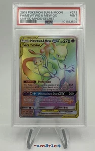 PSA 9 MINT Pokemon Card Mewtwo & Mew GX Unified Minds 2019 Holo 242/236 RARE! - Picture 1 of 3