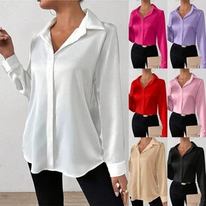 Nuevas Camisetas de Verano de Seda Satinada OL Trabajo Damas Cuello en V Informales Blusa Suelta Prenda para el torso - Imagen 1 de 38