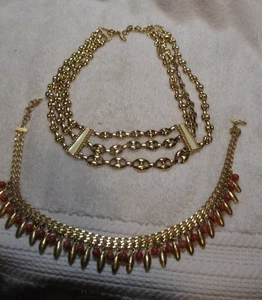 (2) VNTG. Collares Monet firmados ~ 3 bolas colgantes trenzadas tono dorado y naranja ~ - Imagen 1 de 2