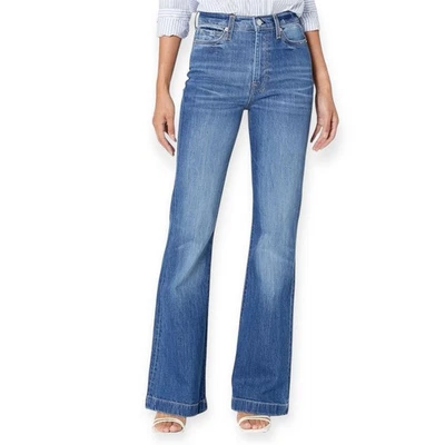 Pantalones de mezclilla elásticos 33 XL de tiro ultra alto acampanados Dojo Y2K años 90 nuevos con etiquetas 7 For All Mankind Foto 1 de 4