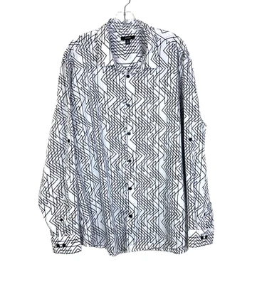 ALFANI Men's Button Up Shirt Size XXL Black White Geometric Roll Tab Sleeve - Image 1 of 4
