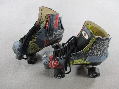Patines Cuádruples Riedell Talla 9 Personalizados Patchwork Denim Bandana Derby 111BR Foto 1 de 4