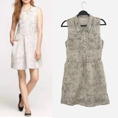 J. Crew Silk Cotton Cream Beige Floral Sleeveless Shirt Summer Dress 4 S - Image 1 of 4