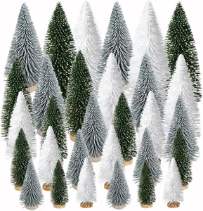 Mini Alberi di Natale Artificiali, 30 Pezzi Pini da Neve in Sisal in 5 Misure, Artigianato Di - Foto 1 di 9
