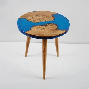 Blue Epoxy Resin Live Edge  Wooden Coffee, Side, Center ,End Table With Legs - Picture 1 of 5