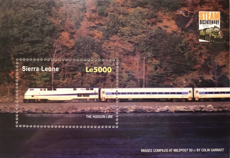SIERRA LEONE TRAINS STAMPS 2004 THE HUDSON LINE 200 YEARS OF STEAM LOCOMOTIVES 1 - Image 1 of 1