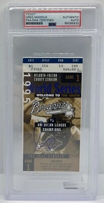 Greg Maddux Signed 1995 World Series Game 1 Ticket Stub PSA DNA Atlanta Braves - Image 1 of 3