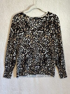 Talbots Leopard Print Soft 100% Merino Wool Sweater Medium Animal Print - Picture 1 of 7