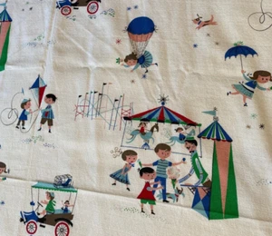 Mid Century Barkcloth Fabric Carnival Animals Circus Children 44" X 80" - Picture 1 of 11
