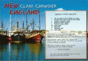 Postcard New England Clam Chowder Recipe Fishing Boats MINT - Picture 1 of 1