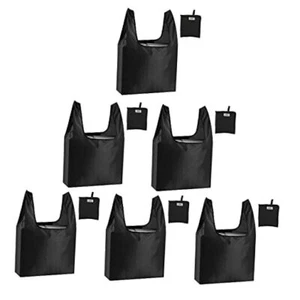 Large Reusable Bags Shopping Washable Foldable 6 Pack Grocery Bags Heavy Black - Picture 1 of 8
