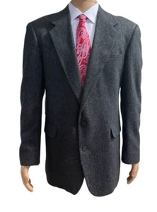 Haggar Men's Blazer Jacket 44L Charcoal Gray Wool Herringbone Made in USA - Picture 1 of 15
