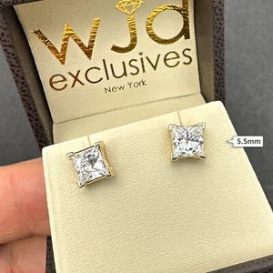 Lab-Grown Diamond 14K Gold Princess-Cut Stud Earrings 4.5-8mm - Picture 1 of 20