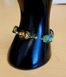 Precioso brazalete de cuentas de vidrio dicroico con broche de plata de ley 925 - Imagen 1 de 4
