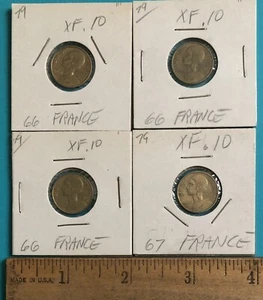 France 4 Coin Lot - (3) 1966 5 Centimes - (1) 1967 5 Centimes - Picture 1 of 10