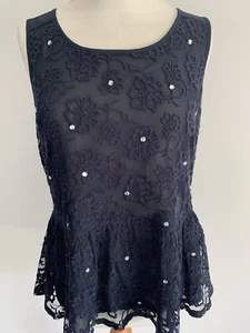 NEXT Blue Embroidered Floral Top Size 14 - Peplum - Lace Detail - Sleeveless. - Picture 1 of 8