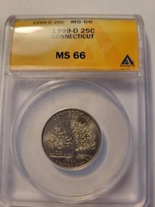 1999 D 25C STATE QUARTER CONNECTICUT ANACS MS 66 #K209 - Picture 1 of 4