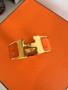 Hermes Clic Clac Bracelet H Pm Size Orange & Gold Hw. Excellent Conditions - Picture 1 of 8