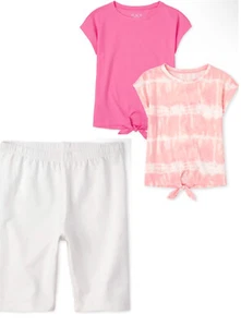 New Children Place Girls Short Sleeve Bow Front T-Shirt and bike shorts 3 pieces - Picture 1 of 5