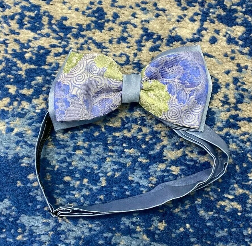 Галстук-бабочка The Big Knot от Steven Land синий зеленый серебристый регулируемый шелковый с цветочным рисунком - Изображение 1 из 3