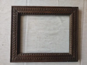 Ancien Cadre Art populaire bois sculpté feuillure 32 cm x 24 cm frame tableau - Picture 1 of 9